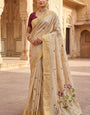 Enigmatic Beige Pure Munga Cotton Silk Saree With Nebula Blouse Piece
