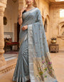 Admirable Grey Pure Munga Cotton Silk Saree With Prominent Blouse Piece