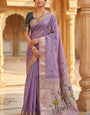 Vestigial Lavender Pure Munga Cotton Silk Saree With Unique Blouse Piece