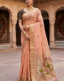 Diaphanous Peach Pure Munga Cotton Silk Saree With Gratifying Blouse Piece