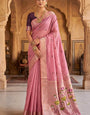 Elision Pink Pure Munga Cotton Silk Saree With Felicitous Blouse Piece