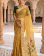 Enthralling Yellow Pure Munga Cotton Silk Saree With Elision Blouse Piece