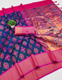 Majesty Navy Blue Paithani Silk Saree With Exquisite Blouse Piece