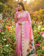 Engaging Baby Pink Paithani Silk Saree With Skinny Blouse Piece