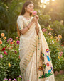 Evanescent Beige Paithani Silk Saree With Eclat Blouse Piece