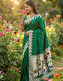 Opulent Dark Green Paithani Silk Saree With Demesne Blouse Piece