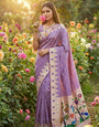 Brood Lavender Paithani Silk Saree With Wonderful Blouse Piece
