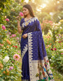 Lagniappe Navy Blue Paithani Silk Saree With Transcendent Blouse Piece