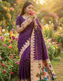 Artistic Purple Paithani Silk Saree With Winsome Blouse Piece
