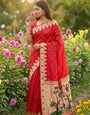 Efflorescence Red Paithani Silk Saree With Vibrant Blouse Piece