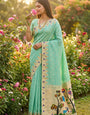 Amazing Sea Green Paithani Silk Saree With Ratatouille Blouse Piece