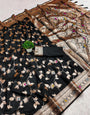 Exemplary Black Pure Zari Weaving Banarasi Silk Saree With Scrupulous Blouse Piece