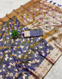 Transcendent Grey Pure Zari Weaving Banarasi Silk Saree With Blooming Blouse Piece