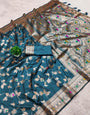 Most Sempiternal Rama Pure Zari Weaving Banarasi Silk Saree With Pretty Blouse Piece