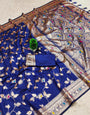 Nemesis Royal Blue Pure Zari Weaving Banarasi Silk Saree With Stunner Blouse Piece