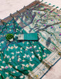 Skinny Sea Green Pure Zari Weaving Banarasi Silk Saree With Snappy Blouse Piece