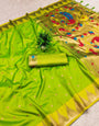 Gorgeous Parrot Paithani Silk Saree With Charming Blouse Piece