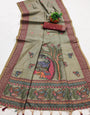 Enamoring Green Pure Munga Cotton Silk Saree With Chatoyant Blouse Piece