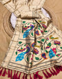 Amazing Beige Paithani Silk Saree With Ratatouille Blouse Piece
