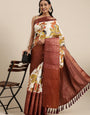 Impressive Beige Kalamkari Printed Saree With Adorning Blouse Piece