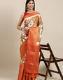 Demanding Beige Kalamkari Printed Saree With Skinny Blouse Piece