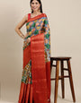 Eye-catching Beige Kalamkari Printed Saree With Wonderful Blouse Piece