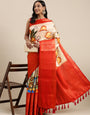 Glowing Beige Kalamkari Printed Saree With Alluring Blouse Piece