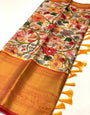 Invaluable Beige Kalamkari Printed Saree With Flaunt Blouse Piece