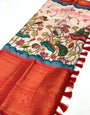 Extraordinary Baby Pink Kalamkari Printed Saree With Staring Blouse Piece