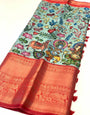 Adorning Firozi Kalamkari Printed Saree With Lovely Blouse Piece