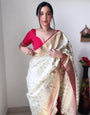 Dulcet 1-Minute Ready To Wear Beige Soft Silk Saree