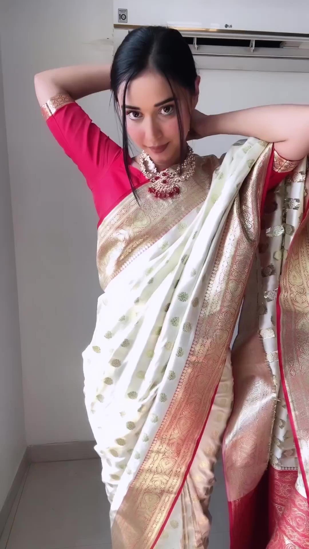 Dulcet 1-Minute Ready To Wear Beige Soft Silk Saree