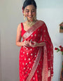 Flattering 1-Minute Ready To Wear Red Cotton Silk Saree