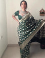 Ethereal 1-Minute Ready To Wear Green Soft Silk Saree