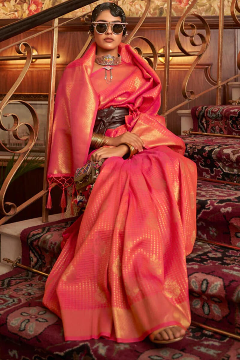 Excellent Red Kanjivaram Silk Saree with Stunner Blouse Piece