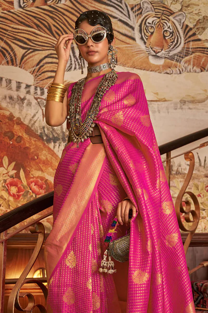 Radiant Dark Pink Kanjivaram Silk Saree with Stunner Blouse Piece