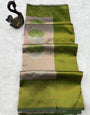 Designer Beige and Green Soft Silk Saree With Luxuriant Blouse Piece