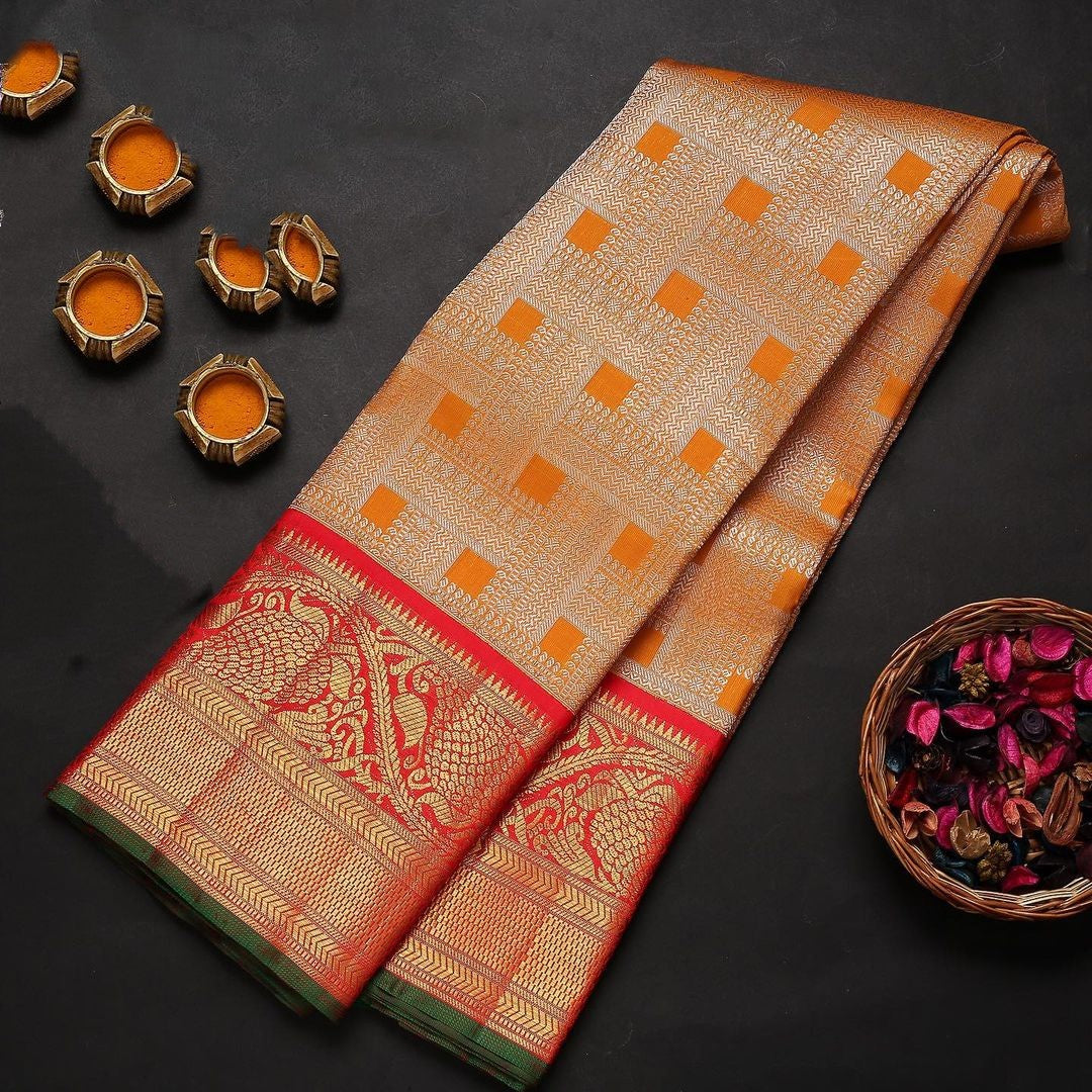 Ratatouille Orange Soft Banarasi Silk Saree With Two Enthralling Blouse Piece