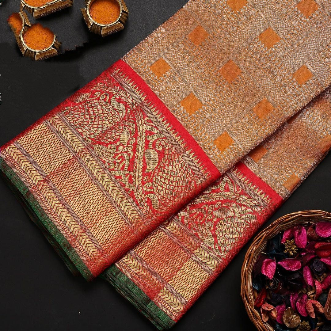 Ratatouille Orange Soft Banarasi Silk Saree With Two Enthralling Blouse Piece