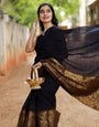 Flamboyant Black Soft Silk Saree With Delightful Blouse Piece