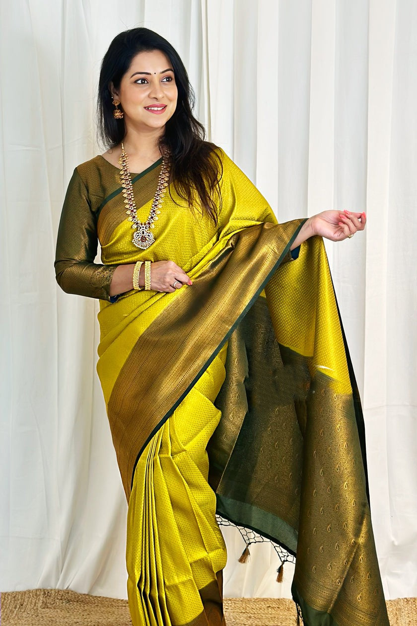 Traditional Lemon Soft Silk Saree With Angelic Blouse Piece