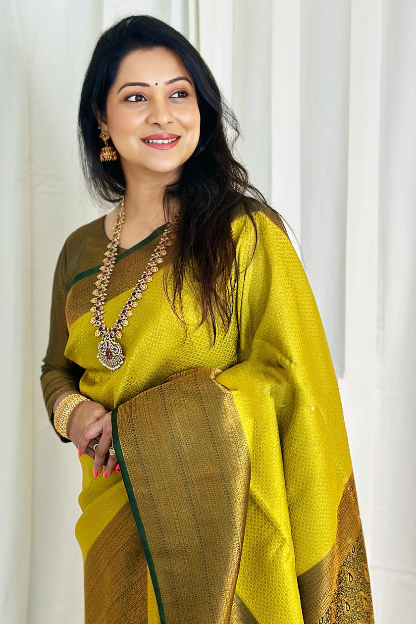 Traditional Lemon Soft Silk Saree With Angelic Blouse Piece