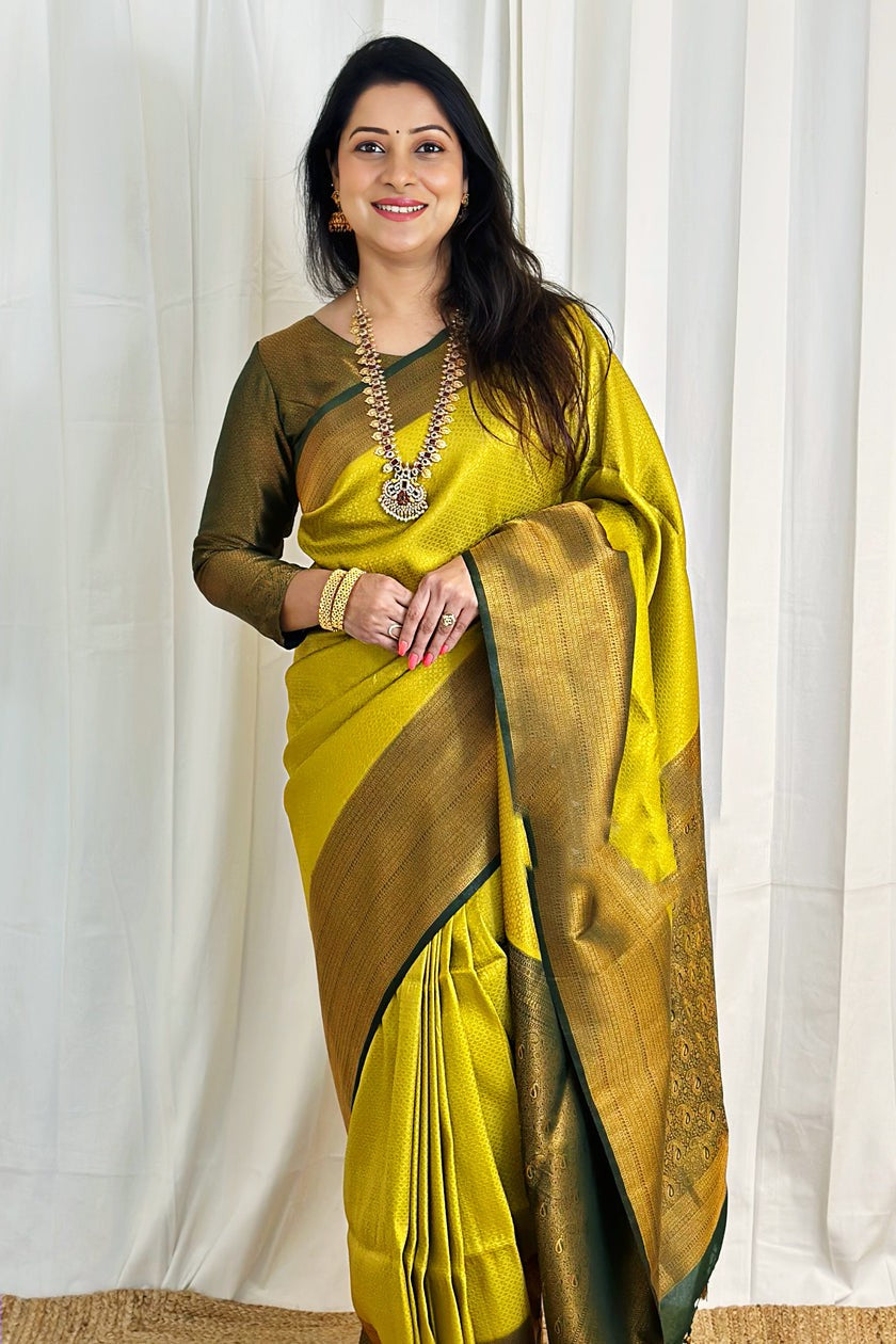 Traditional Lemon Soft Silk Saree With Angelic Blouse Piece