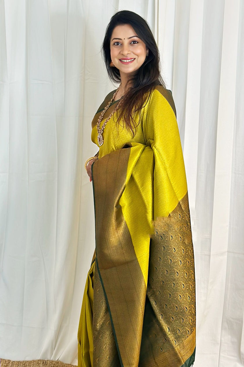 Traditional Lemon Soft Silk Saree With Angelic Blouse Piece