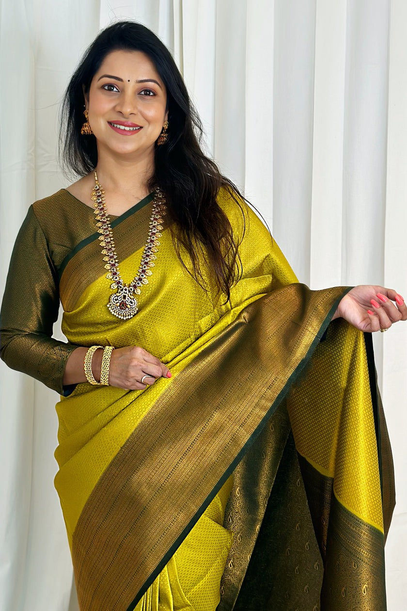 Traditional Lemon Soft Silk Saree With Angelic Blouse Piece