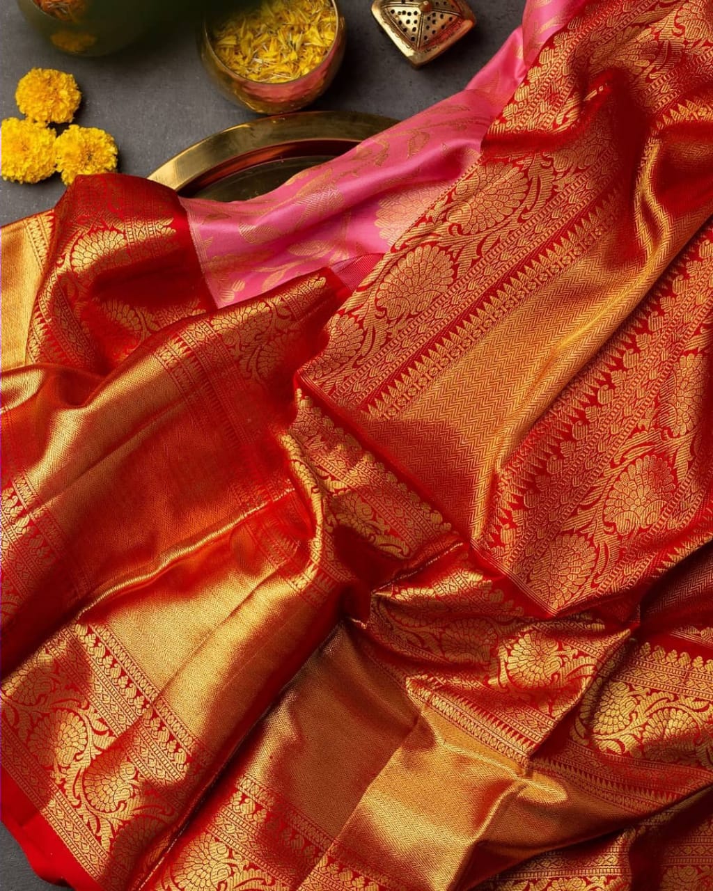 Pleasant Pink Soft Banarasi Silk Saree With Gossamer Blouse Piece