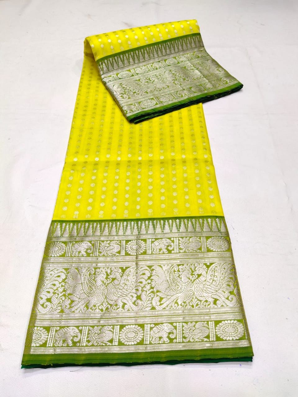 Adorable Lemon Soft Banarasi Silk Saree With Desultory Blouse Piece