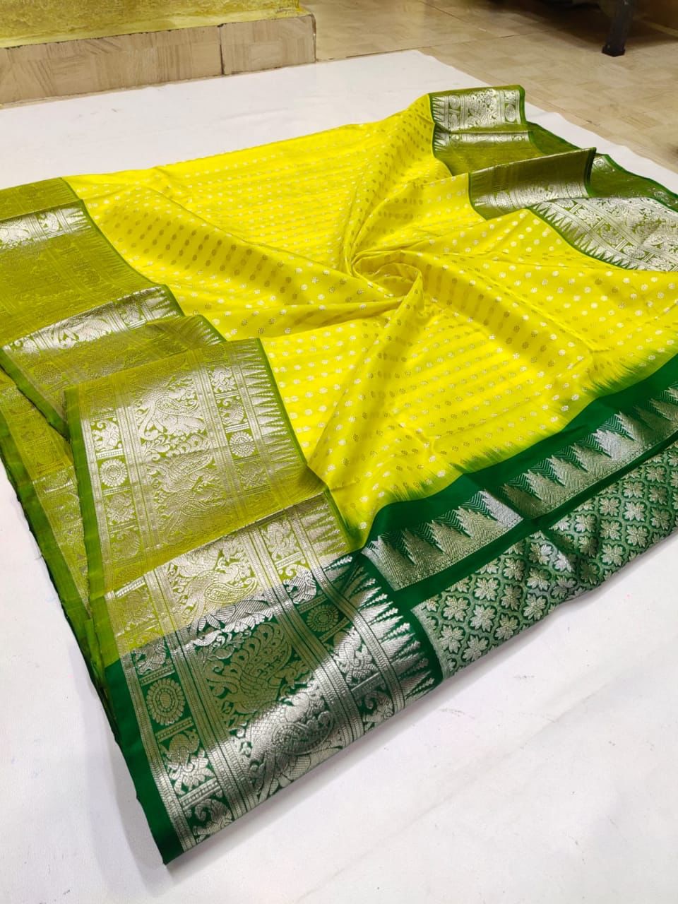 Adorable Lemon Soft Banarasi Silk Saree With Desultory Blouse Piece