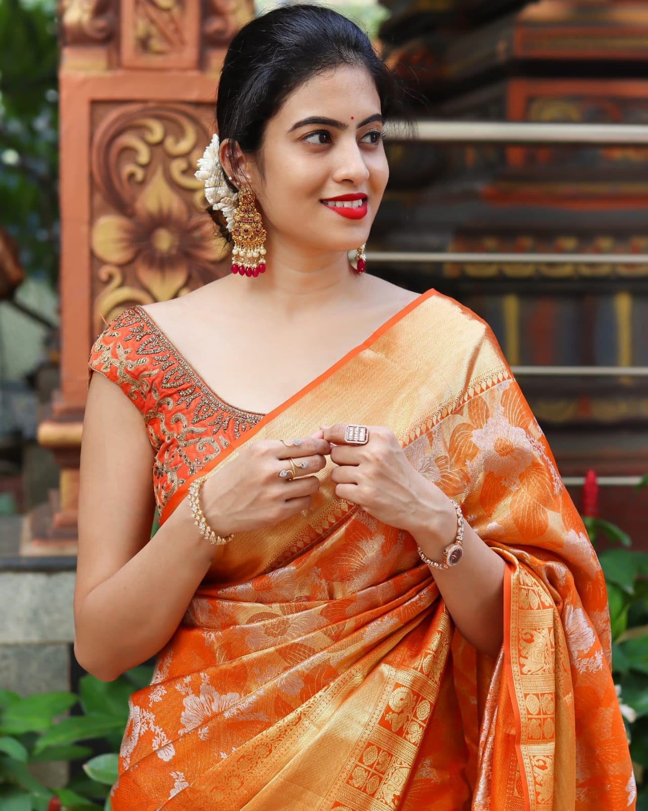 Groovy Orange Soft Banarasi Silk Saree With Eloquence Blouse Piece