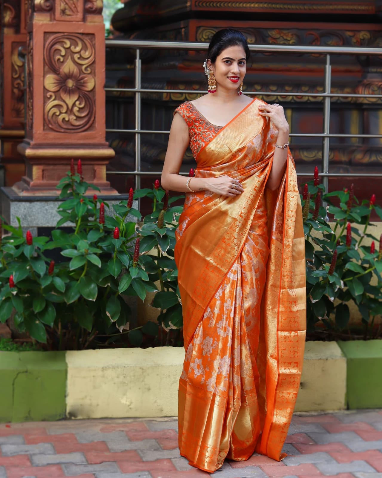 Groovy Orange Soft Banarasi Silk Saree With Eloquence Blouse Piece